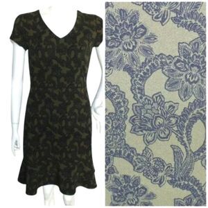 BANANA REPUBLIC FACTORY Dress, 4, Olive Floral, Ruffle hem, Short sleeve